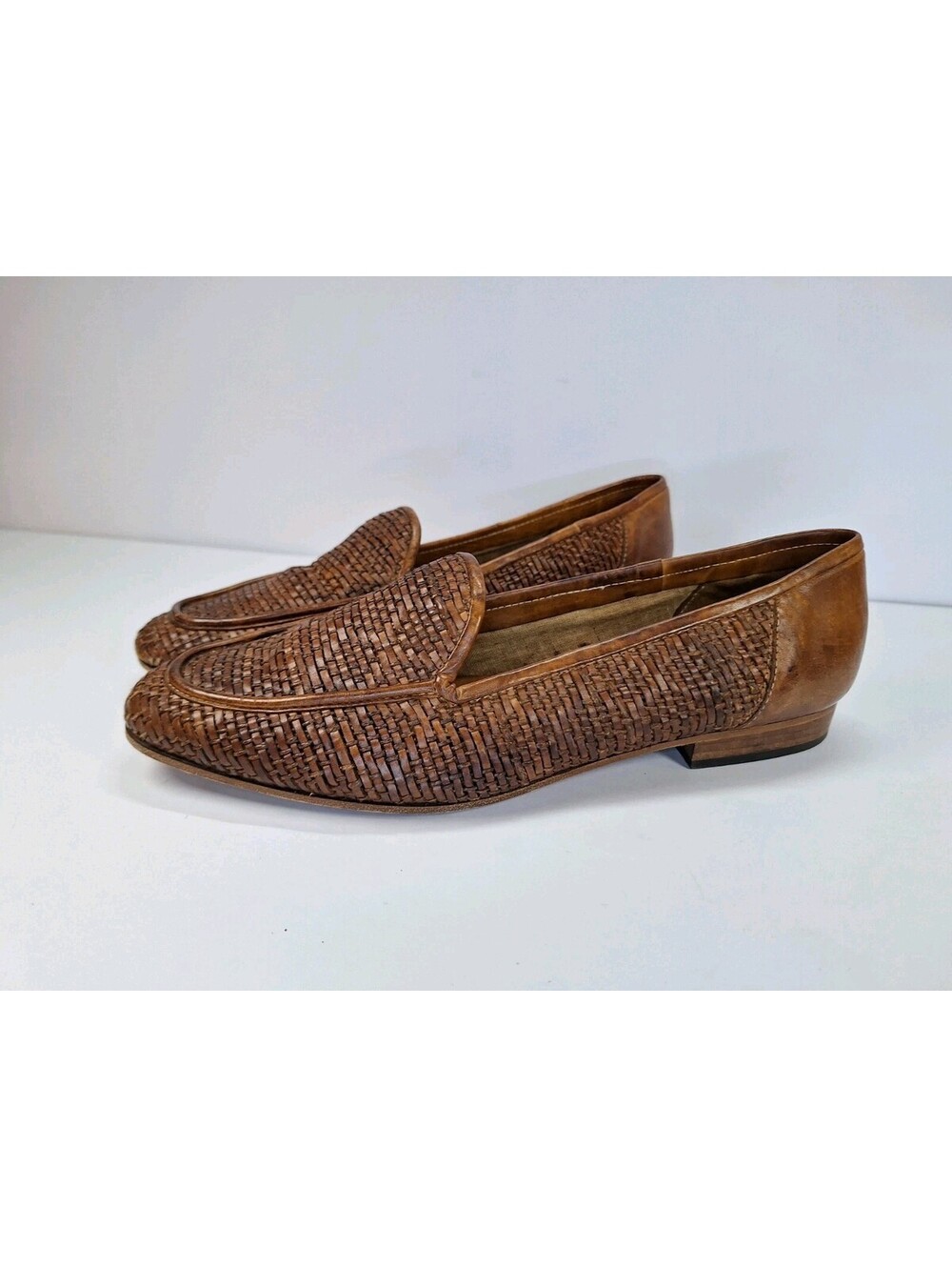 Vintage Sesto‎ Meucci Italian Woven Brown Leather Women's Loafers Flats Size 6